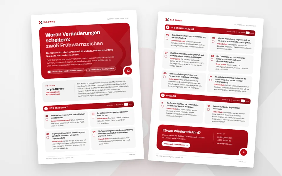 Titelseite des PDF Zwölf Frühwarnzeichen von XLG SWISS