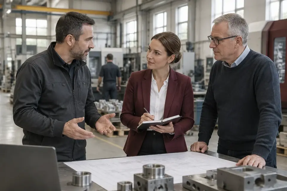Drei Verantwortliche klären eine ungeklärte Zuständigkeit im Werk