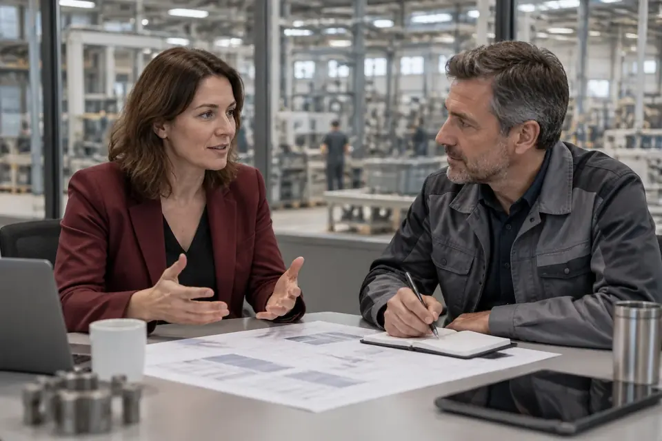 Vertrieb und Produktion besprechen gegensätzliche Ziele