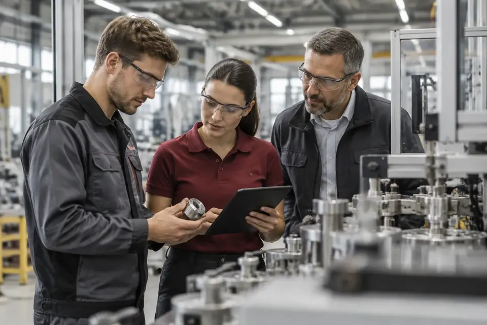 Technik und Produktion warten an einer stillstehenden Anlage