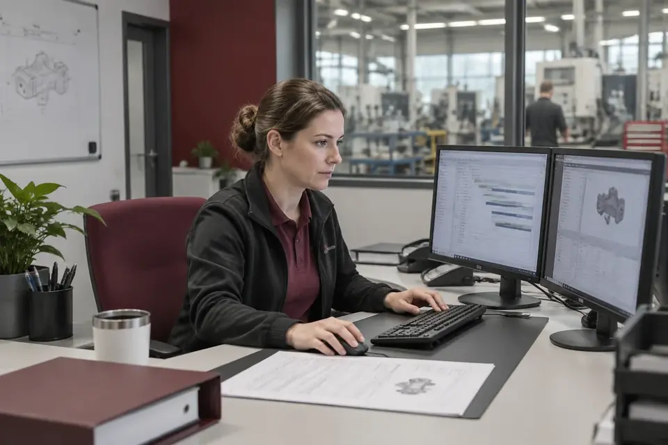 Eine Prozessverantwortliche arbeitet zwischen Papierakten und mehreren Systemen