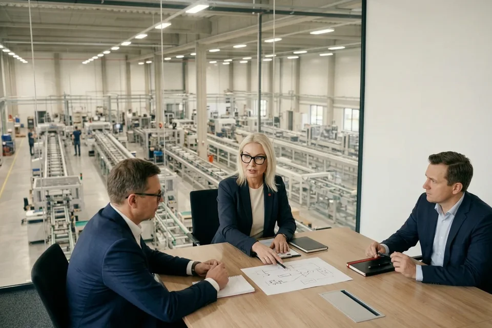 Lucyna Gorges leitet eine strategische Besprechung mit Werkverantwortlichen