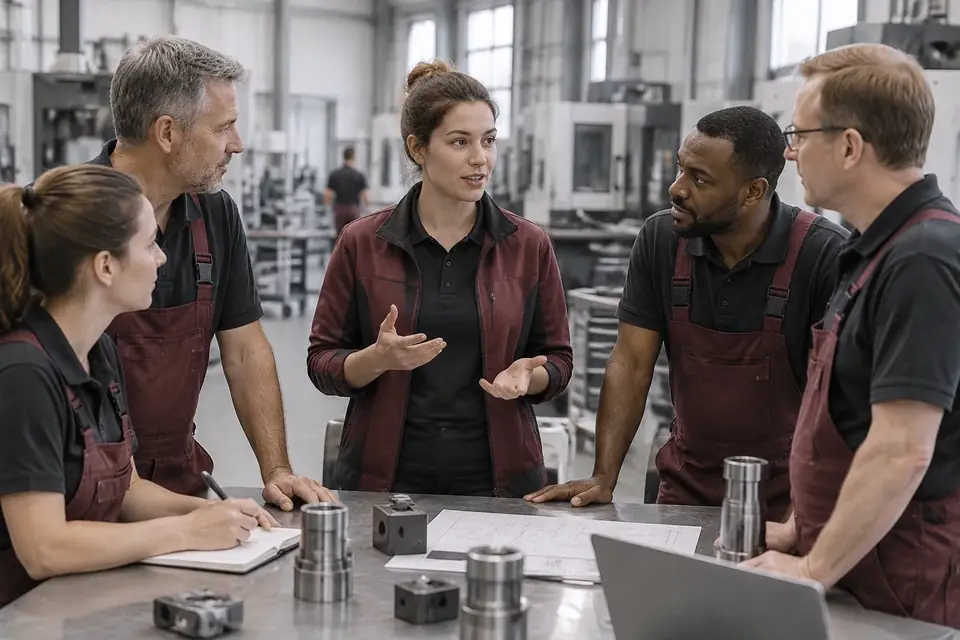 Eine neue Führungskraft steht unsicher vor ihrem früheren Team